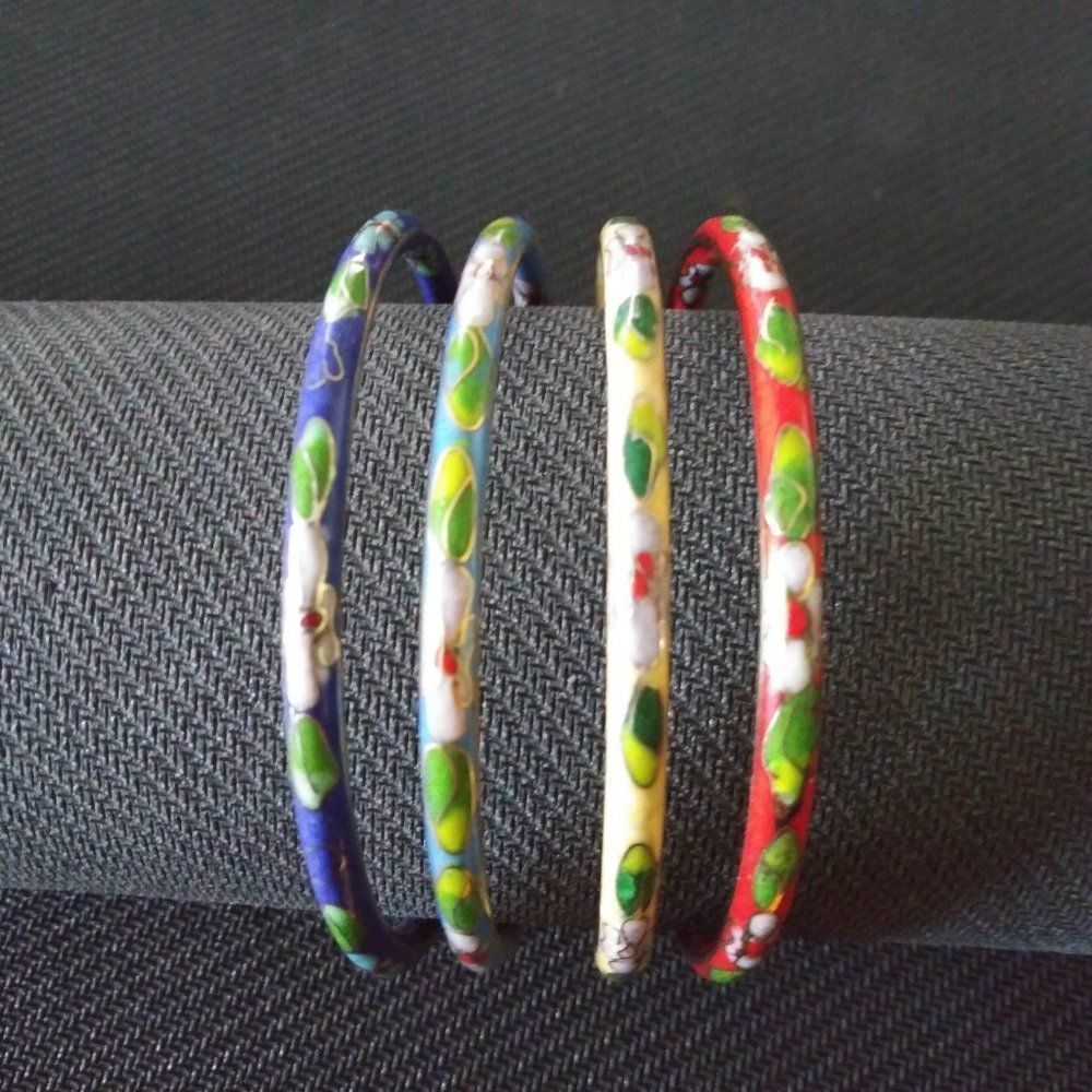 Set of 4 Vintage Cloisonne Stackable Bangles - Picture 1 of 3